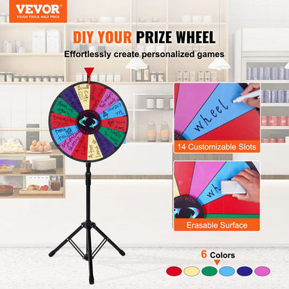 ODDTOOLS 18 inch Spinning Prize Wheel, 14 Slots Spinning Wheel with Height Adjustable Stand, Roulette Wheel with a Dry Erase, and a Storage Bag, Win Fortune Spin Games in Party Pub Trade Show Carnival