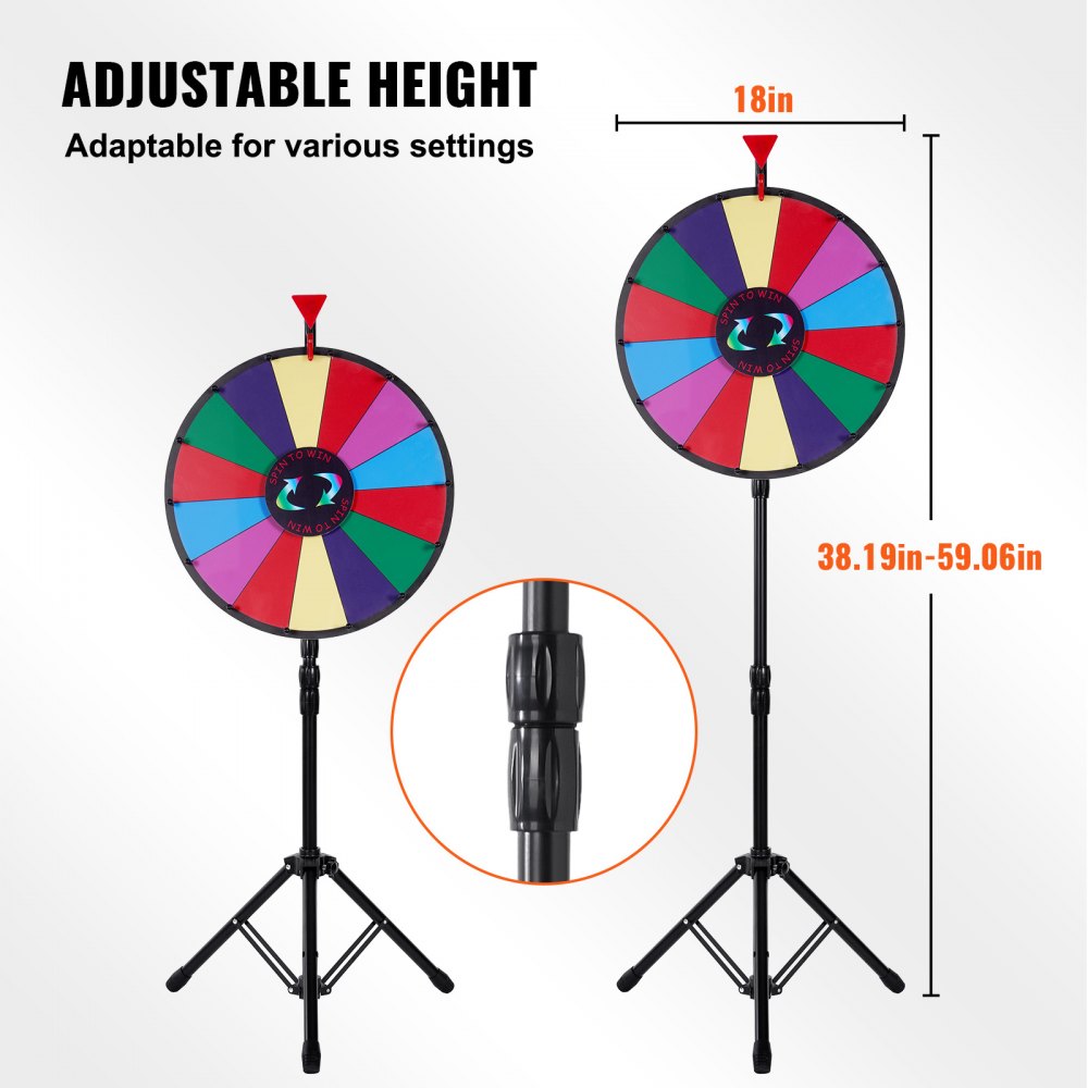 ODDTOOLS 18 inch Spinning Prize Wheel, 14 Slots Spinning Wheel with Height Adjustable Stand, Roulette Wheel with a Dry Erase, and a Storage Bag, Win Fortune Spin Games in Party Pub Trade Show Carnival