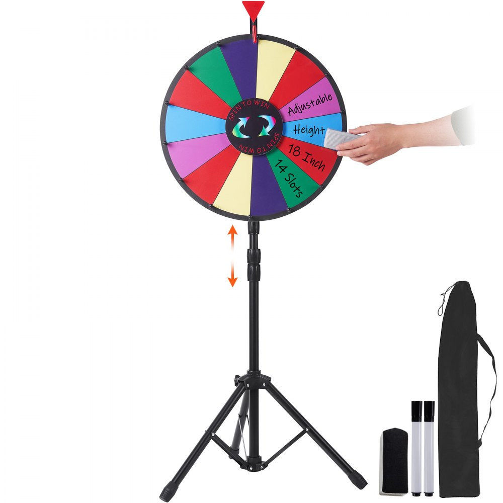 ODDTOOLS 18 inch Spinning Prize Wheel, 14 Slots Spinning Wheel with Height Adjustable Stand, Roulette Wheel with a Dry Erase, and a Storage Bag, Win Fortune Spin Games in Party Pub Trade Show Carnival