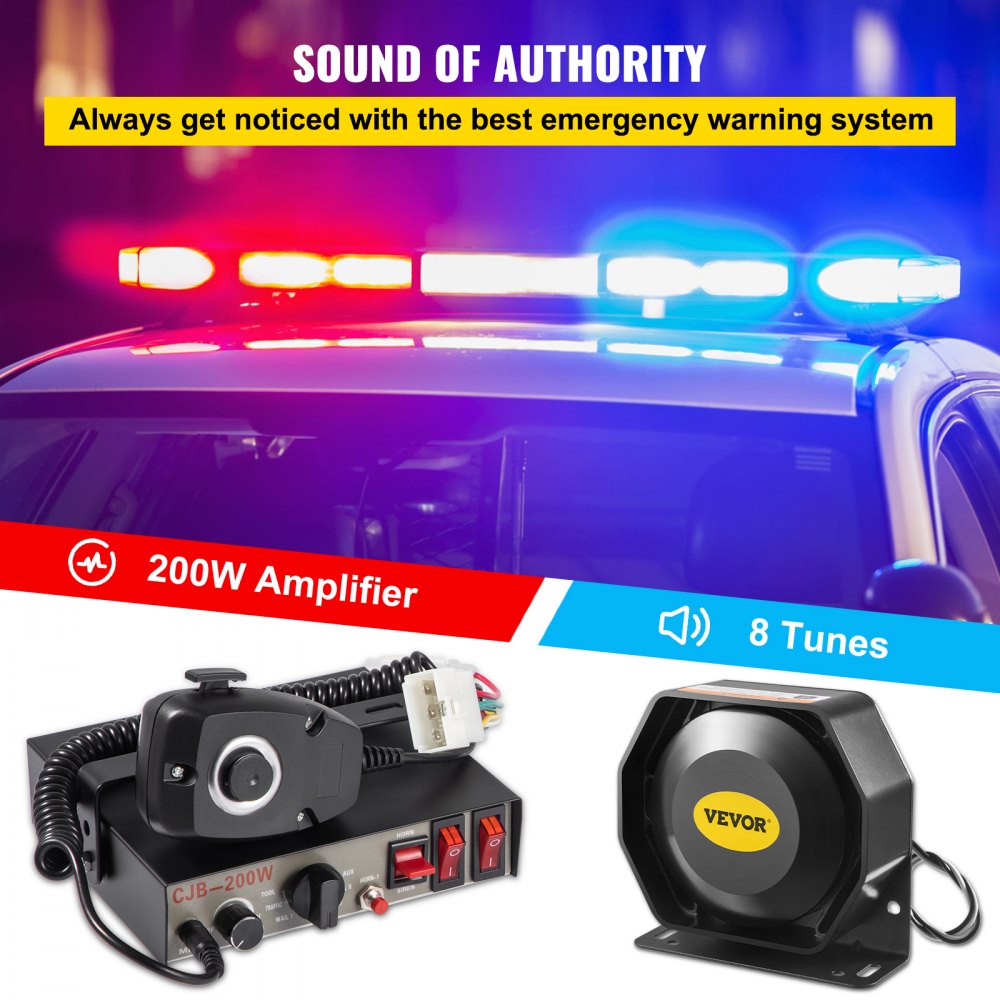 ODDTOOLS 200W Siren Bundle 8 Tones Emergency Warning Siren with PA Speaker MIC System Vehicle Siren Box Fit for Police, Ambulance, Fire Fighting and Engineer Vehicles