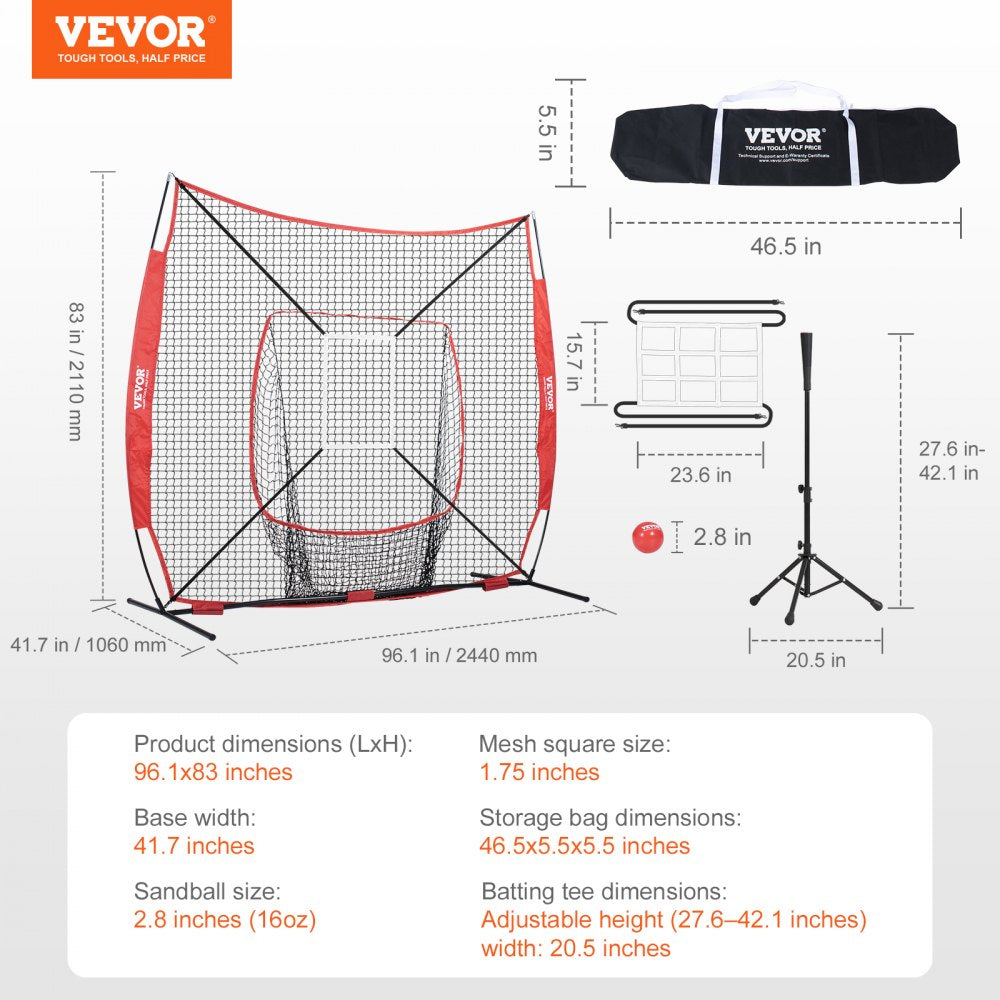 ODDTOOLS 7x7 ft Baseball Softball Practice Net, Portable Baseball Training Net for Hitting Batting Catching Pitching, Backstop Baseball Equipment with Bow Frame, Carry Bag, Strike Zone, Ball, Batting Tee