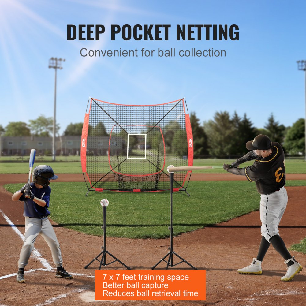 ODDTOOLS 7x7 ft Baseball Softball Practice Net, Portable Baseball Training Net for Hitting Batting Catching Pitching, Backstop Baseball Equipment Training Aids with Strike Zone