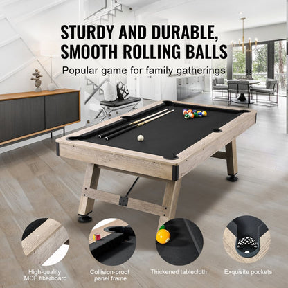 ODDTOOLS Billiards Table, 7 ft Pool Table, Adjust Legs Stable Billiards Table, Pool Table Set Includes Balls, Cues, Chalks and Brush, Wood Color with Black Cloth, Perfect for Family Game Room Kids Adults