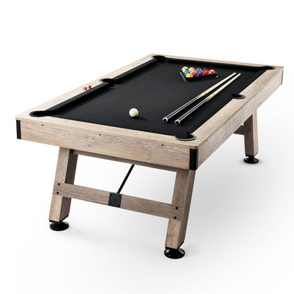 ODDTOOLS Billiards Table, 7 ft Pool Table, Adjust Legs Stable Billiards Table, Pool Table Set Includes Balls, Cues, Chalks and Brush, Wood Color with Black Cloth, Perfect for Family Game Room Kids Adults