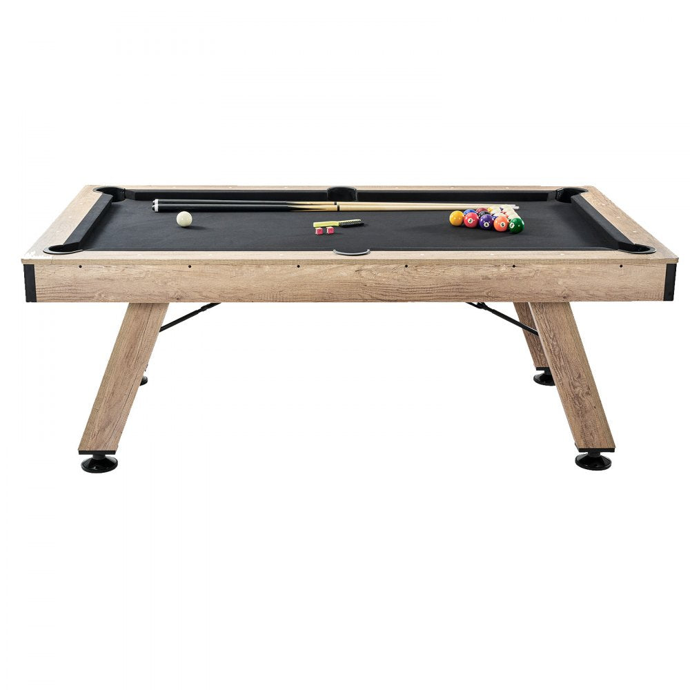 ODDTOOLS Billiards Table, 7 ft Pool Table, Adjust Legs Stable Billiards Table, Pool Table Set Includes Balls, Cues, Chalks and Brush, Wood Color with Black Cloth, Perfect for Family Game Room Kids Adults