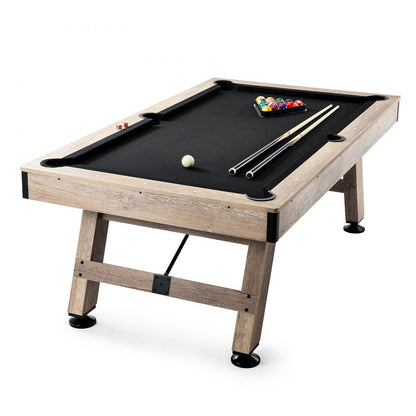 ODDTOOLS Billiards Table, 7 ft Pool Table, Adjust Legs Stable Billiards Table, Pool Table Set Includes Balls, Cues, Chalks and Brush, Wood Color with Black Cloth, Perfect for Family Game Room Kids Adults