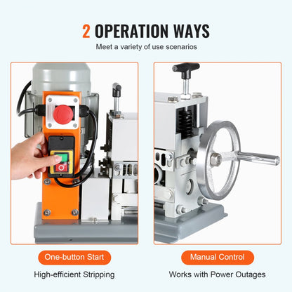 ODDTOOLS Automatic Wire Stripping Machine, 0.06''-1.42'' Electric Motorized Cable Stripper, 370 W, 88 ft/min Wire Peeler with An Extra Manual Crank, 11 Channels for Scrap Copper Recycling