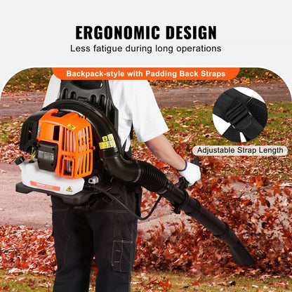 ODDTOOLS Backpack Leaf Blower, 52CC 2-Cycle Leaf Blower with 1.37L Fuel Tank, 480CFM Air Volume 175MPH Speed, Ideal for Lawn Care, Leaf Cleaning, and Snow Removal