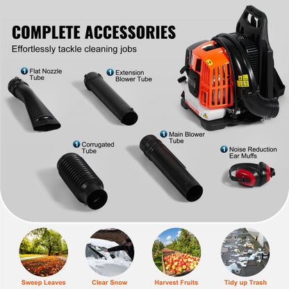 ODDTOOLS Backpack Leaf Blower, 52CC 2-Cycle Leaf Blower with 1.37L Fuel Tank, 480CFM Air Volume 175MPH Speed, Ideal for Lawn Care, Leaf Cleaning, and Snow Removal