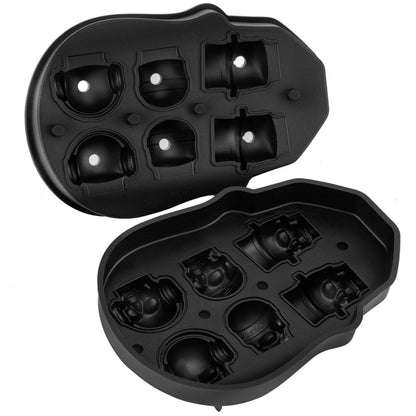 ODDTOOLS Skull Ice Cube Tray, 6-Grid Skull Ice Ball Maker, Flexible Black Silicone Ice Tray with Lid & Funnel, Skull Ice Cubes in 3 Distinct Patterns for Beverages & Chocolates on Parties & Holidays