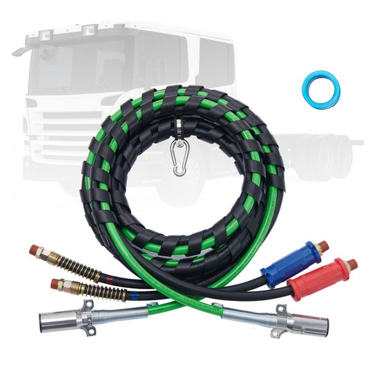 ODDTOOLS 15FT Semi Truck Air Lines Kit, 3-in-1 Air Hoses & ABS Power Line for Semi Truck Trailer Tractor, 7-Way Plug Electrical Cord Cable and Rubber Air Lines Hose Assembly Kit with Hook & Teflon Tape