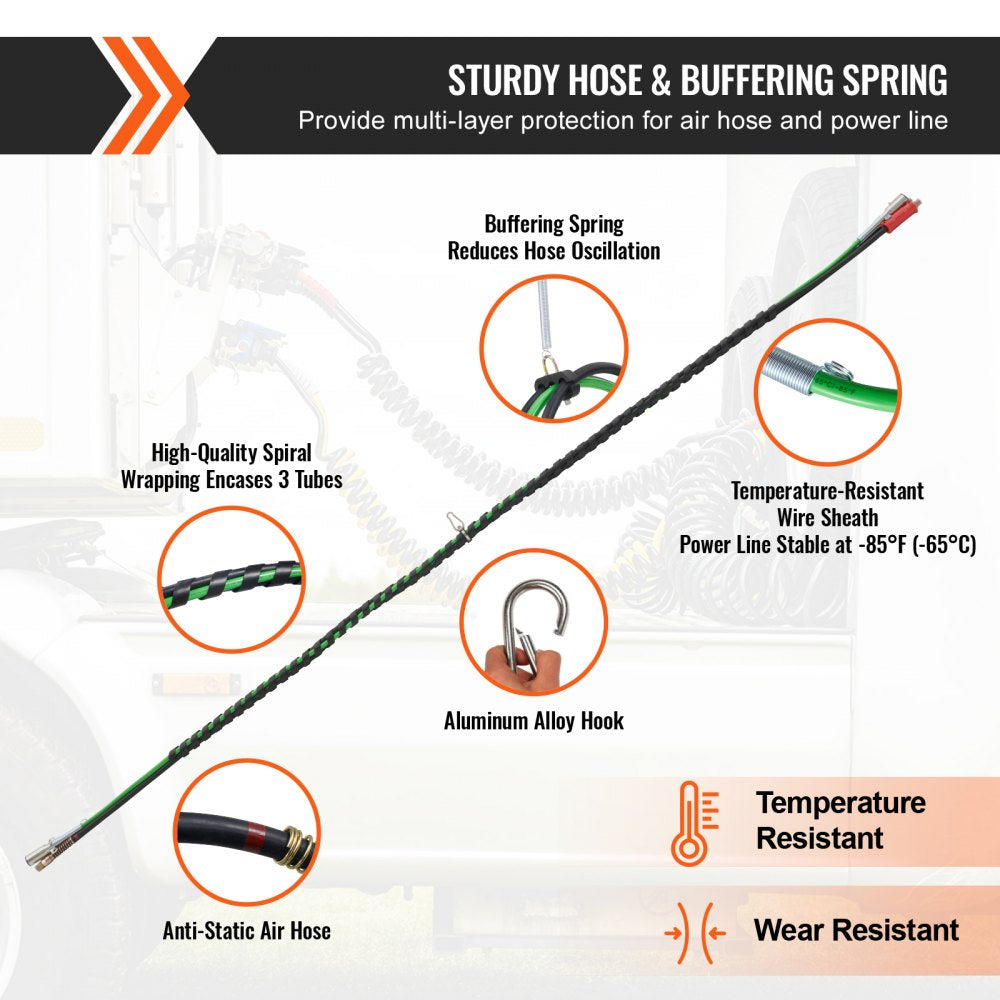 ODDTOOLS 15FT Semi Truck Air Lines Kit with 2PCS Glad Hands, 3-in-1 Air Hoses & 7 Way ABS Electric Power Line, with 2PCS Gladhand Handles, 4PCS Seals and Tender Spring Kit for Semi Truck Trailer Tractor