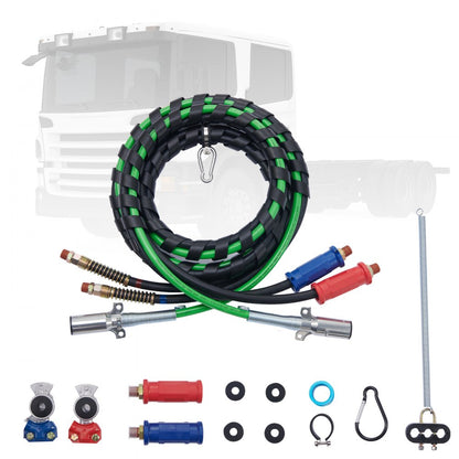 ODDTOOLS 15FT Semi Truck Air Lines Kit with 2PCS Glad Hands, 3-in-1 Air Hoses & 7 Way ABS Electric Power Line, with 2PCS Gladhand Handles, 4PCS Seals and Tender Spring Kit for Semi Truck Trailer Tractor