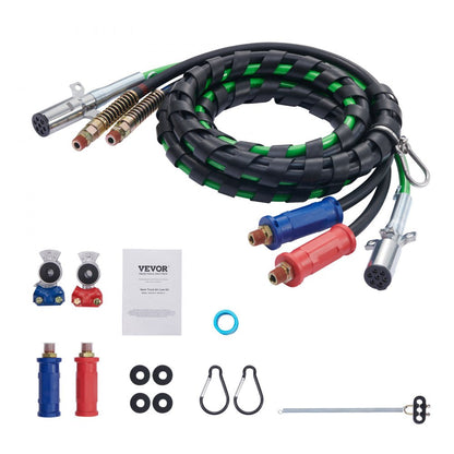 ODDTOOLS 15FT Semi Truck Air Lines Kit with 2PCS Glad Hands, 3-in-1 Air Hoses & 7 Way ABS Electric Power Line, with 2PCS Gladhand Handles, 4PCS Seals and Tender Spring Kit for Semi Truck Trailer Tractor