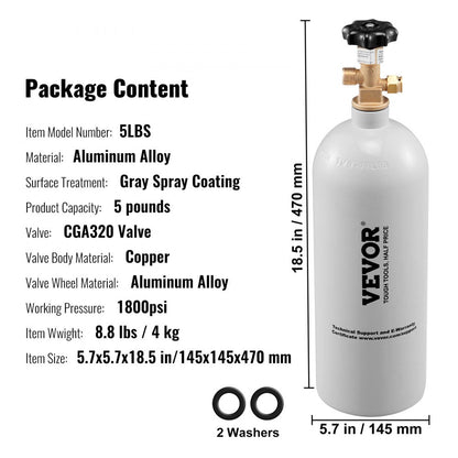 ODDTOOLS 5 Lbs CO2 Tank Aluminum Gas Cylinder, Brand New CO2 Cylinder with Gray Spray Coating, CO2 Tank with CGA320 Valve, For Draft Soda Beer