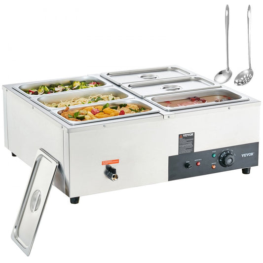 ODDTOOLS 6-Pan Commercial Food Warmer, 6 x 8QT Electric Steam Table, 1200W Professional Countertop Stainless Steel Buffet Bain Marie with 86-185°F Temp Control for Catering and Restaurants, Silver