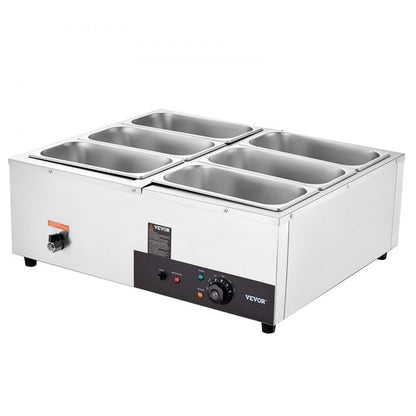 ODDTOOLS 6-Pan Commercial Food Warmer, 6 x 8QT Electric Steam Table, 1200W Professional Countertop Stainless Steel Buffet Bain Marie with 86-185°F Temp Control for Catering and Restaurants, Silver