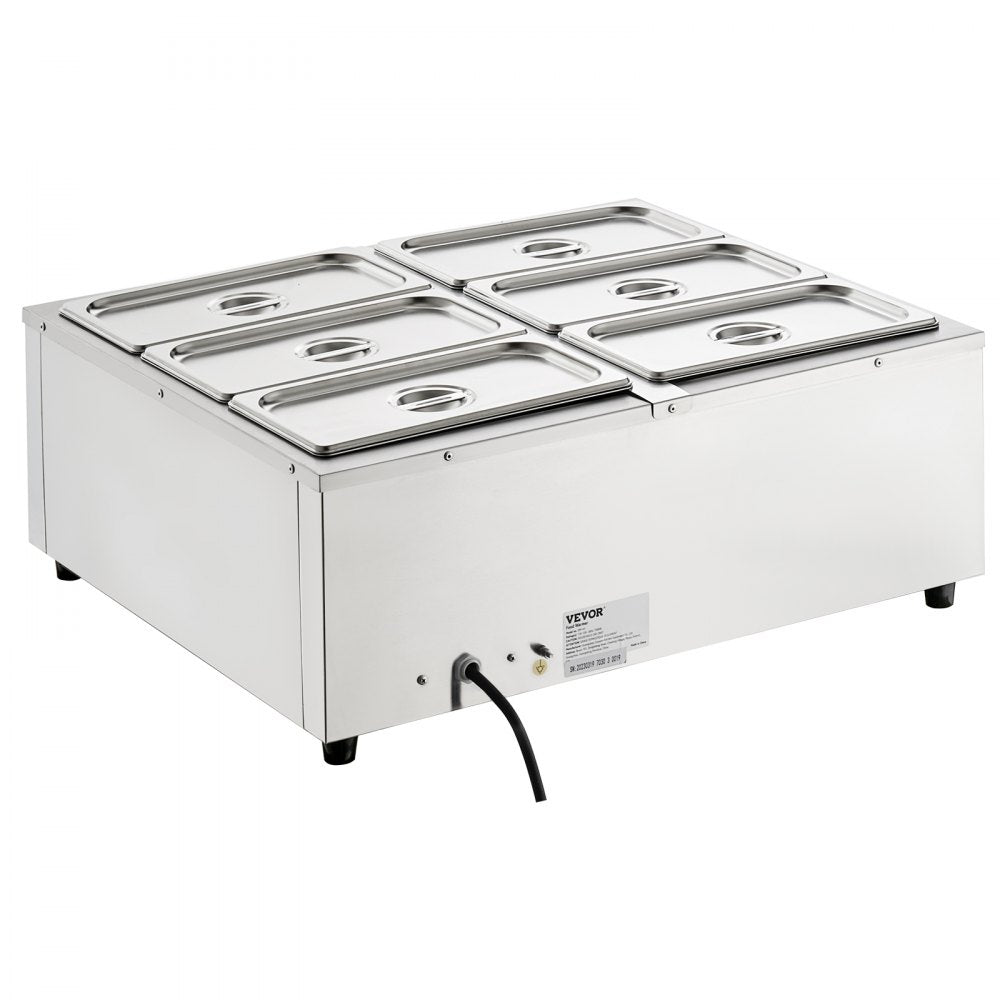 ODDTOOLS 6-Pan Commercial Food Warmer, 6 x 8QT Electric Steam Table, 1200W Professional Countertop Stainless Steel Buffet Bain Marie with 86-185°F Temp Control for Catering and Restaurants, Silver