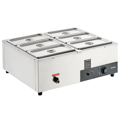 ODDTOOLS 6-Pan Commercial Food Warmer, 6 x 8QT Electric Steam Table, 1200W Professional Countertop Stainless Steel Buffet Bain Marie with 86-185°F Temp Control for Catering and Restaurants, Silver