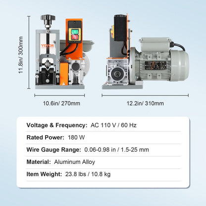 ODDTOOLS Automatic Wire Stripping Machine, 0.06''-0.98'' Electric Motorized Cable Stripper, 180 W, 60 ft/min Wire Peeler with Visible Stripping Depth Reference, for Scrap Copper Recycling