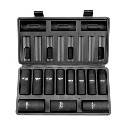 ODDTOOLS 1/2" Drive Impact Socket Set, 11 Piece Deep Socket Set SAE 3/8"-1", 6 Point CR-V Alloy Steel for Auto Repair, Easy-to-Read Size Markings, Rugged Construction, Includes Storage Case