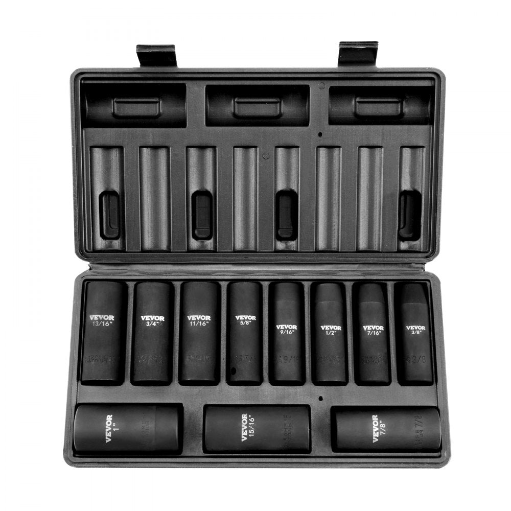 ODDTOOLS 1/2" Drive Impact Socket Set, 11 Piece Deep Socket Set SAE 3/8"-1", 6 Point CR-V Alloy Steel for Auto Repair, Easy-to-Read Size Markings, Rugged Construction, Includes Storage Case