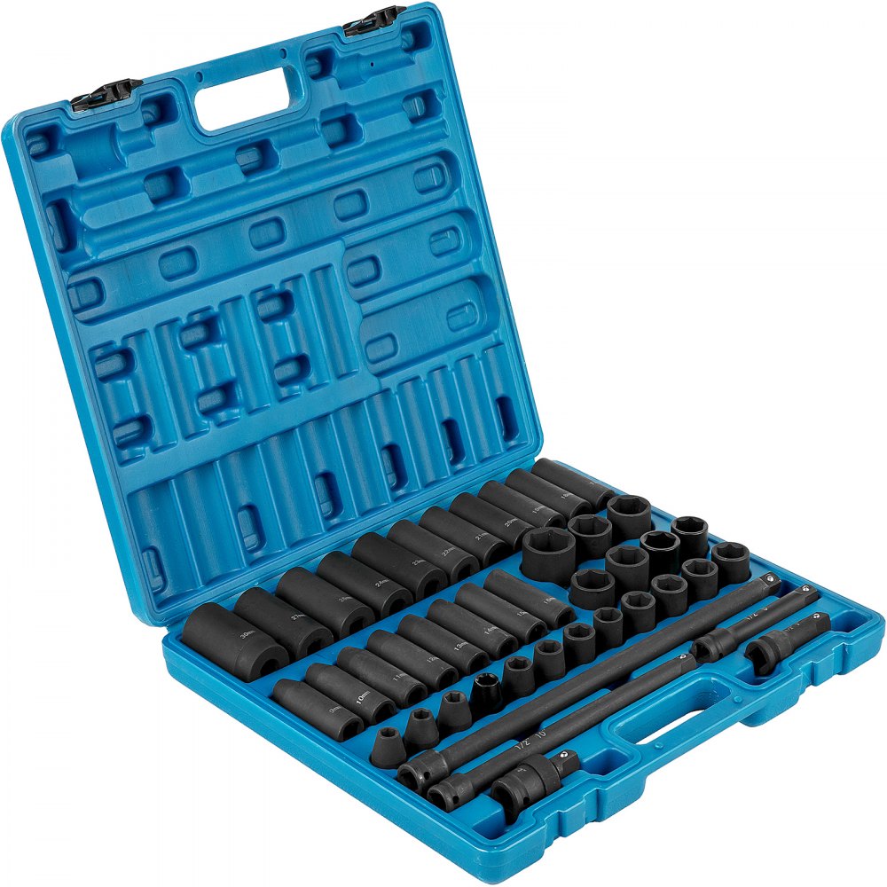 ODDTOOLS Impact Socket Set 1/2 Inches 43 Piece Impact Sockets, Standard Socket Assortment, 1/2 Inches Drive Socket Set 6-Point Sockets Metric 9-30mm (Standard/Deep)