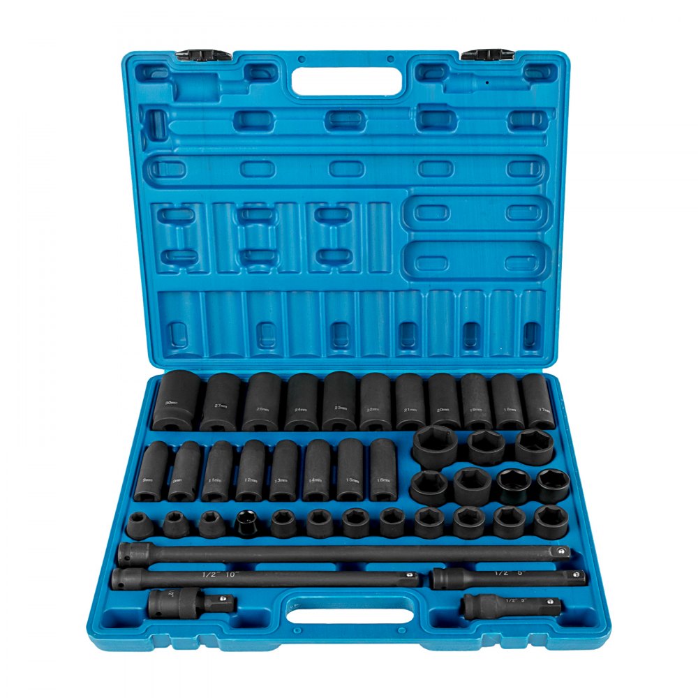 ODDTOOLS Impact Socket Set 1/2 Inches 43 Piece Impact Sockets, Standard Socket Assortment, 1/2 Inches Drive Socket Set 6-Point Sockets Metric 9-30mm (Standard/Deep)