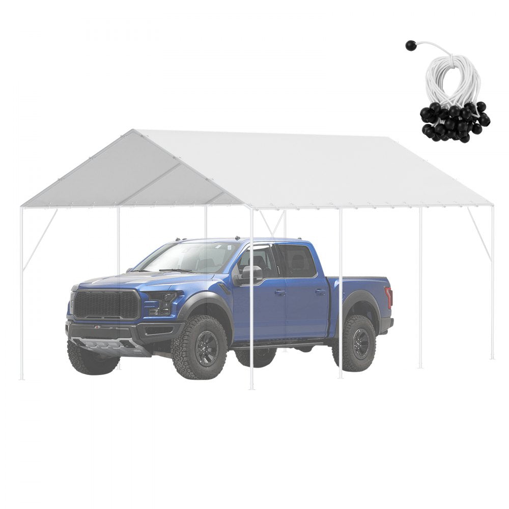 ODDTOOLS 10 x 20 ft Carport Replacement Canopy Cover, Garage Top Tent Shelter Tarp Heavy-Duty Waterproof & UV Protected, Easy Installation with 40 Ball Bungeess (Only Top Cover, Frame Not Include), White