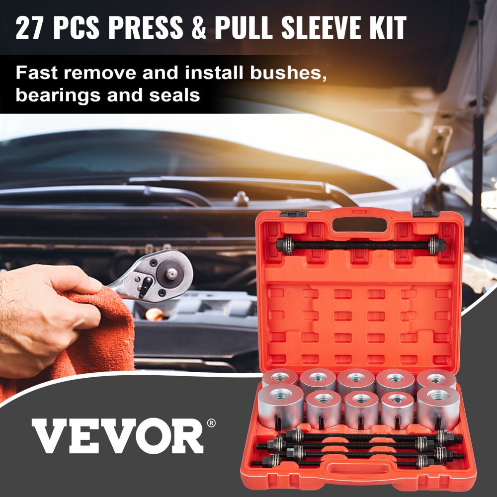 ODDTOOLS 27 PCS Pull and Press Sleeve Kit, 45# Steel Removal Installation Bushes Bearings Tool Kit, Bush Removal Insertion Sleeve Tool Set Works on Most Cars and LCV, HGV Engines