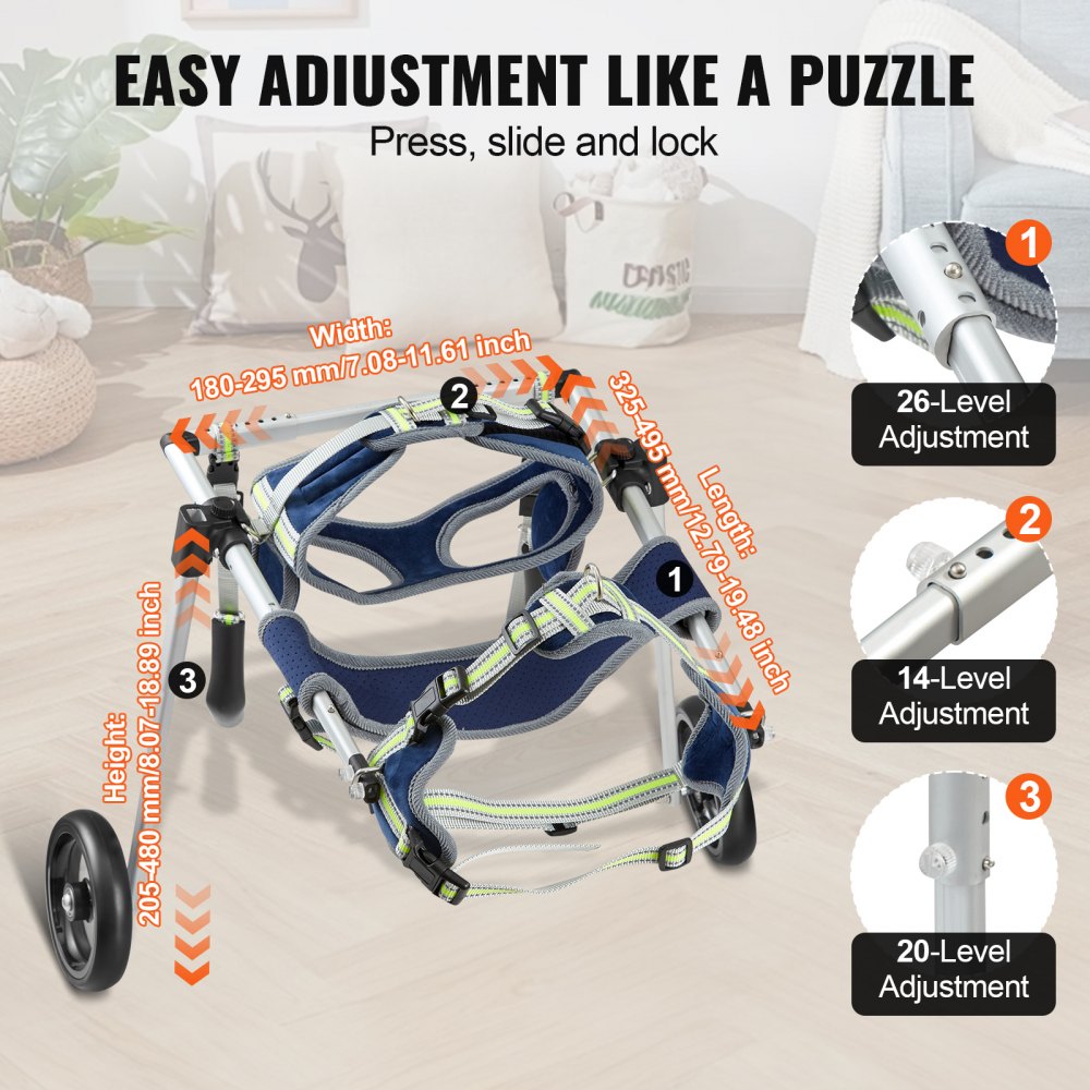 ODDTOOLS 2 Wheels Dog Wheelchair for Back Legs, Pet Wheelchair Lightweight & Adjustable Assisting in Healing,  Dog Cart/Wheelchair for Injured, Disabled, Paralysis, Hind Limb Weak Pet(S)