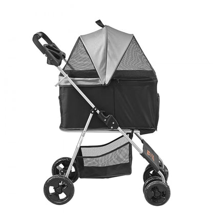 ODDTOOLS Pet Stroller, 4 Wheels Dog Stroller Rotate with Brakes, 35lbs Weight Capacity, Puppy Stroller with Detachable Carrier, Storage Basket and Cup Holder, for Dogs and Cats Travel, Black+Dark Grey