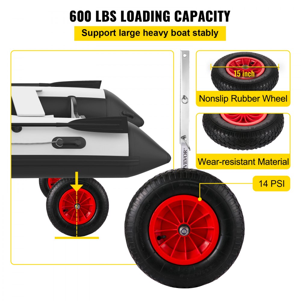 ODDTOOLS Boat Launching Wheels, 15" Boat Transom Launching Wheel, 600 LBS Loading Capacity Inflatable Boat Launch Wheels, Stainless Steel Transom Launching Dolly Wheels with 4 PCS of Quick Release Pins