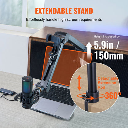 ODDTOOLS Microphone Boom Arm with Desk Mount, 360° Rotatable, Adjustable Mic Stand with 3/8" to 5/8" Adapter Port Headset Hook, for Blue Yeti Hyperx Quadcast Blue Snowball Shure SM7B Audio Technica