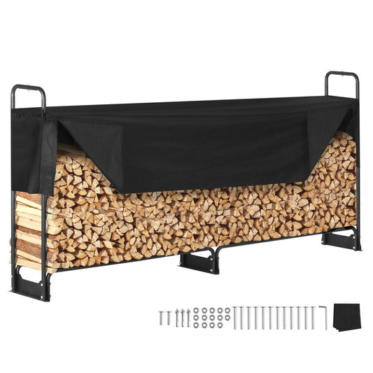 ODDTOOLS 8.5FT Outdoor Firewood Rack with Cover, 102x14.2x46.1 in, Heavy Duty Firewood Holder & 600D Oxford Waterproof Cover for Fireplace, Patio, Indoor/Outdoor Log Storage Rack for 1/2 Cord of Firewood