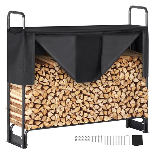 ODDTOOLS 4.3FT Outdoor Firewood Rack with Cover, 52x14.2x46.1 in, Heavy Duty Firewood Holder & 600D Oxford Waterproof Cover for Fireplace, Patio, Indoor/Outdoor Log Storage Rack for 1/4 Cord of Firewood