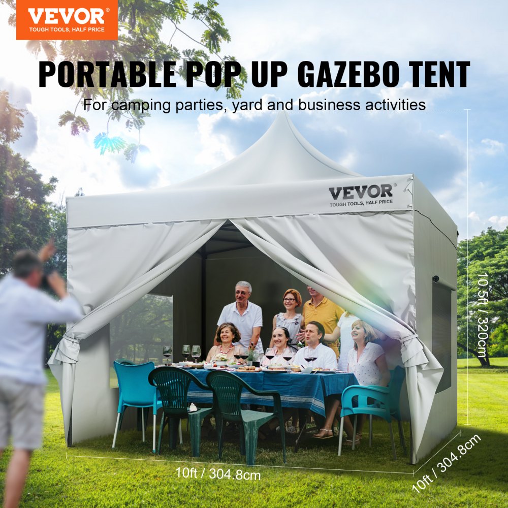 ODDTOOLS 10x10 FT Pop up Canopy with Removable Sidewalls, Instant Canopies Portable Gazebo & Wheeled Bag, UV Resistant Waterproof, Enclosed Canopy Tent for Outdoor Events, Patio, Backyard, Party, Camping