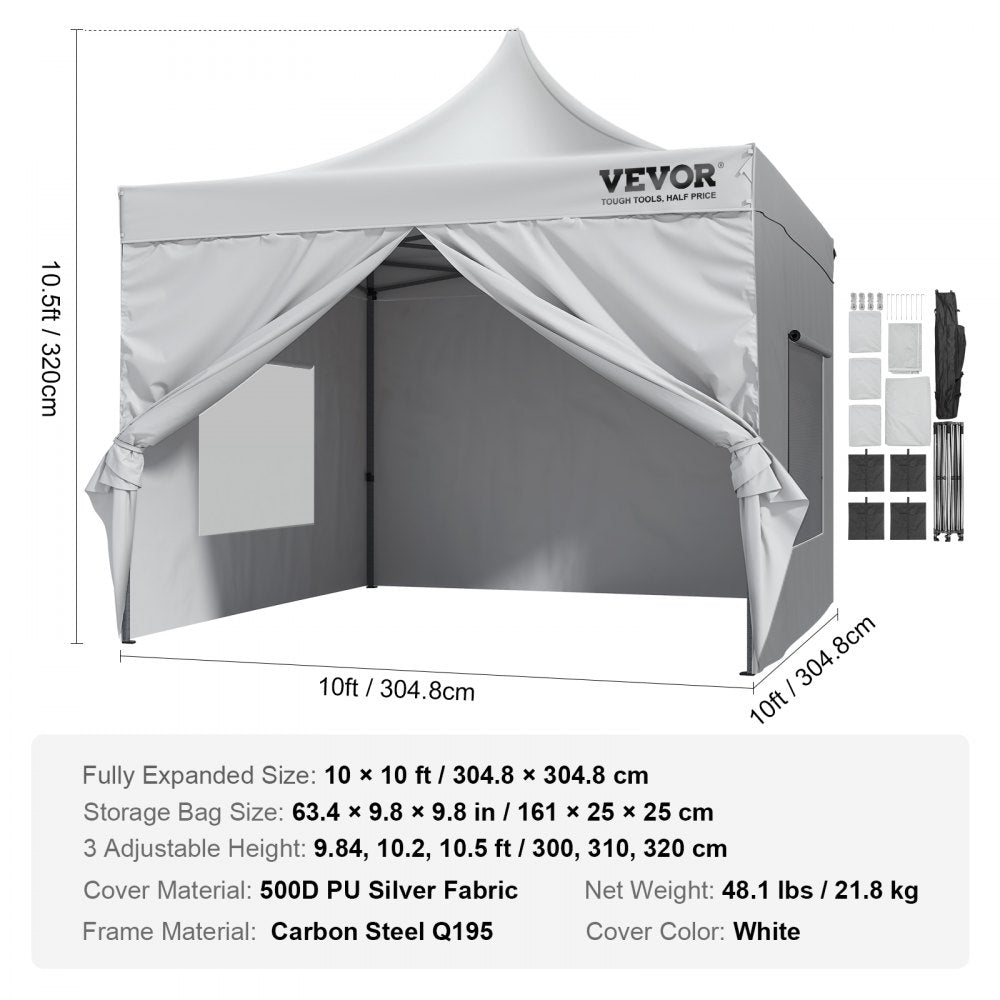 ODDTOOLS 10x10 FT Pop up Canopy with Removable Sidewalls, Instant Canopies Portable Gazebo & Wheeled Bag, UV Resistant Waterproof, Enclosed Canopy Tent for Outdoor Events, Patio, Backyard, Party, Camping