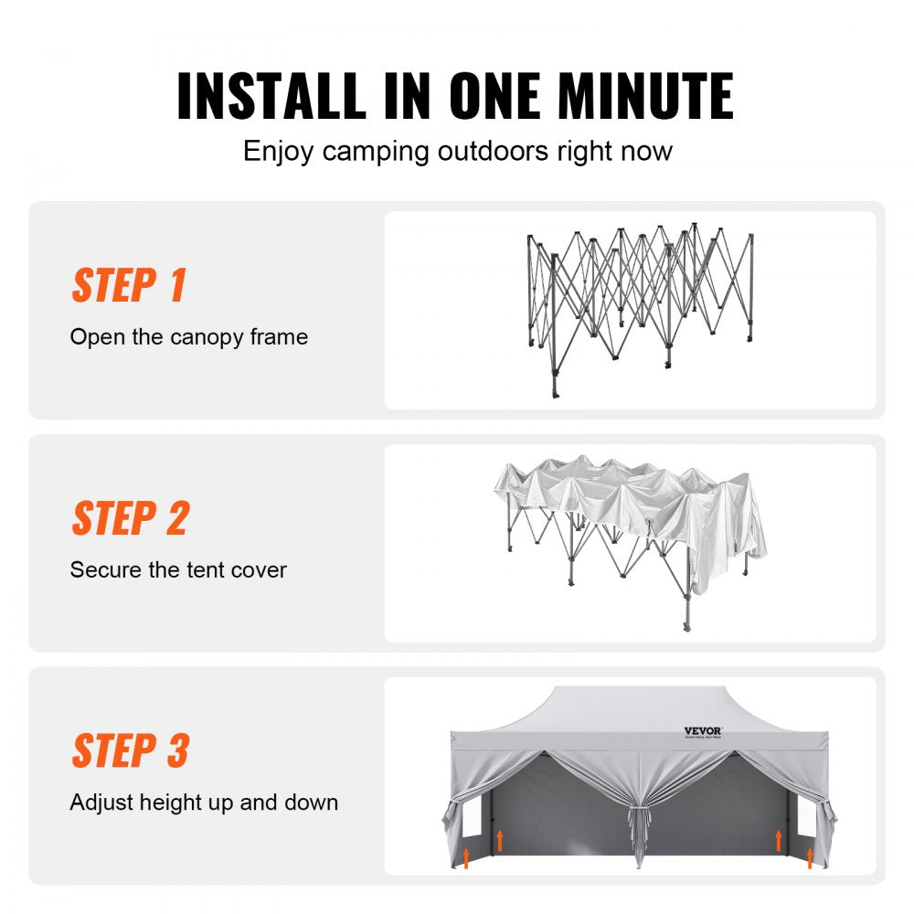 ODDTOOLS 10x20 FT Pop up Canopy with Removable Sidewalls, Instant Canopies Portable Gazebo & Wheeled Bag, UV Resistant Waterproof, Enclosed Canopy Tent for Outdoor Events, Patio, Backyard, Party, Parking