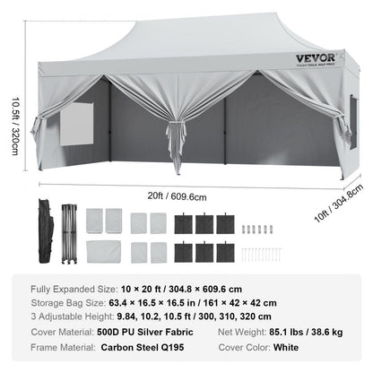 ODDTOOLS 10x20 FT Pop up Canopy with Removable Sidewalls, Instant Canopies Portable Gazebo & Wheeled Bag, UV Resistant Waterproof, Enclosed Canopy Tent for Outdoor Events, Patio, Backyard, Party, Parking