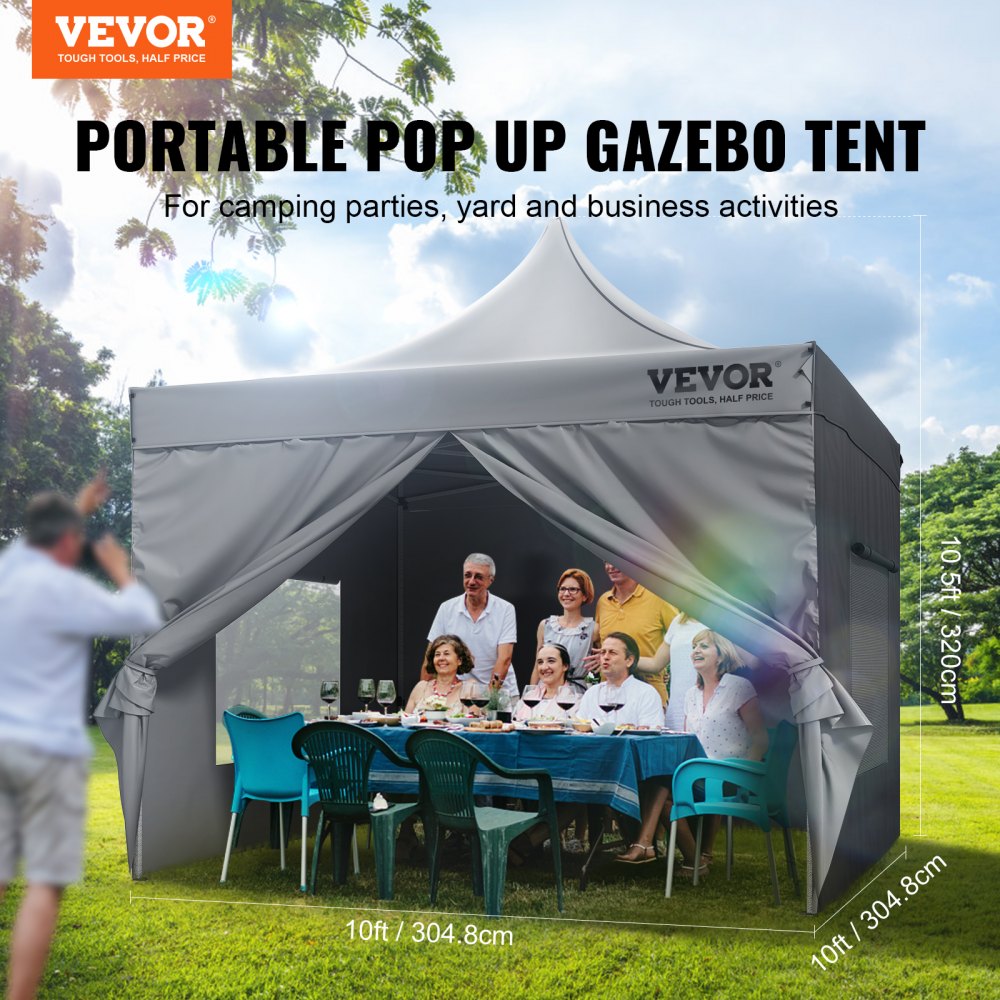 ODDTOOLS 10x10 FT Pop up Canopy with Removable Sidewalls, Instant Canopies Portable Gazebo & Wheeled Bag, UV Resistant Waterproof, Enclosed Canopy Tent for Outdoor Events, Patio, Backyard, Party, Camping