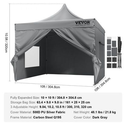 ODDTOOLS 10x10 FT Pop up Canopy with Removable Sidewalls, Instant Canopies Portable Gazebo & Wheeled Bag, UV Resistant Waterproof, Enclosed Canopy Tent for Outdoor Events, Patio, Backyard, Party, Camping