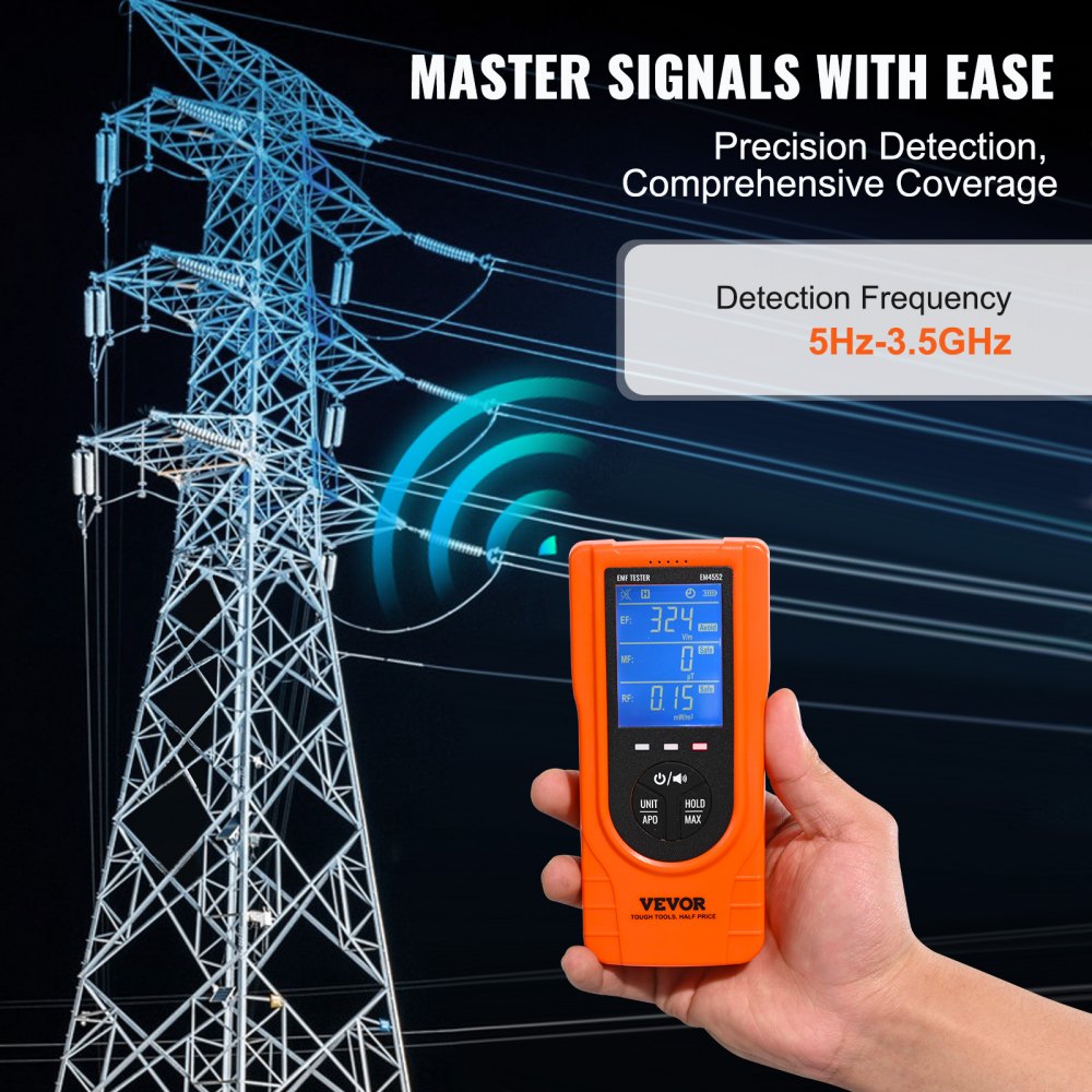 ODDTOOLS 3-in-1 EMF Meter, 5Hz - 3.5GHz, Handheld Rechargeable Electromagnetic Field Radiation Detector, Digital LCD EMF Tester for EF MF RF Home Inspections Outdoor Ghost Hunting Paranormal Equipment