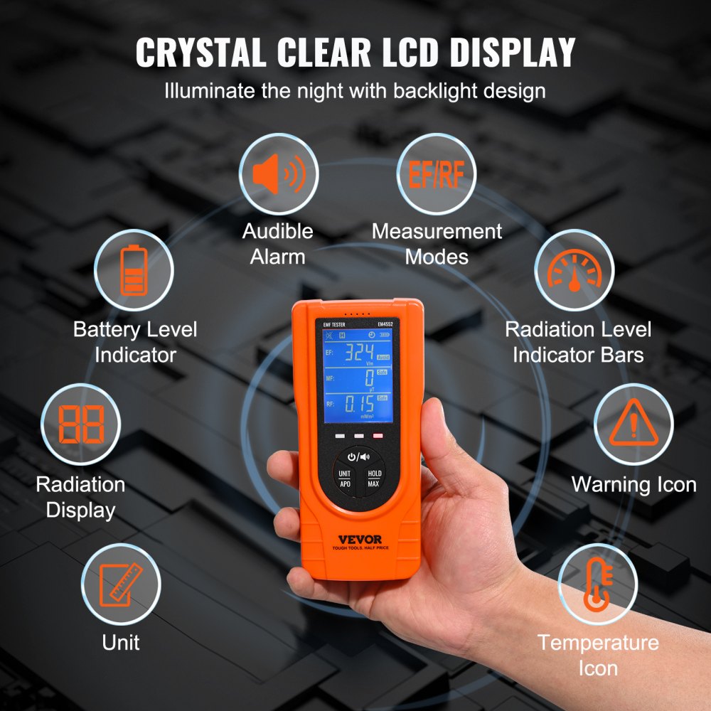 ODDTOOLS 3-in-1 EMF Meter, 5Hz - 3.5GHz, Handheld Rechargeable Electromagnetic Field Radiation Detector, Digital LCD EMF Tester for EF MF RF Home Inspections Outdoor Ghost Hunting Paranormal Equipment