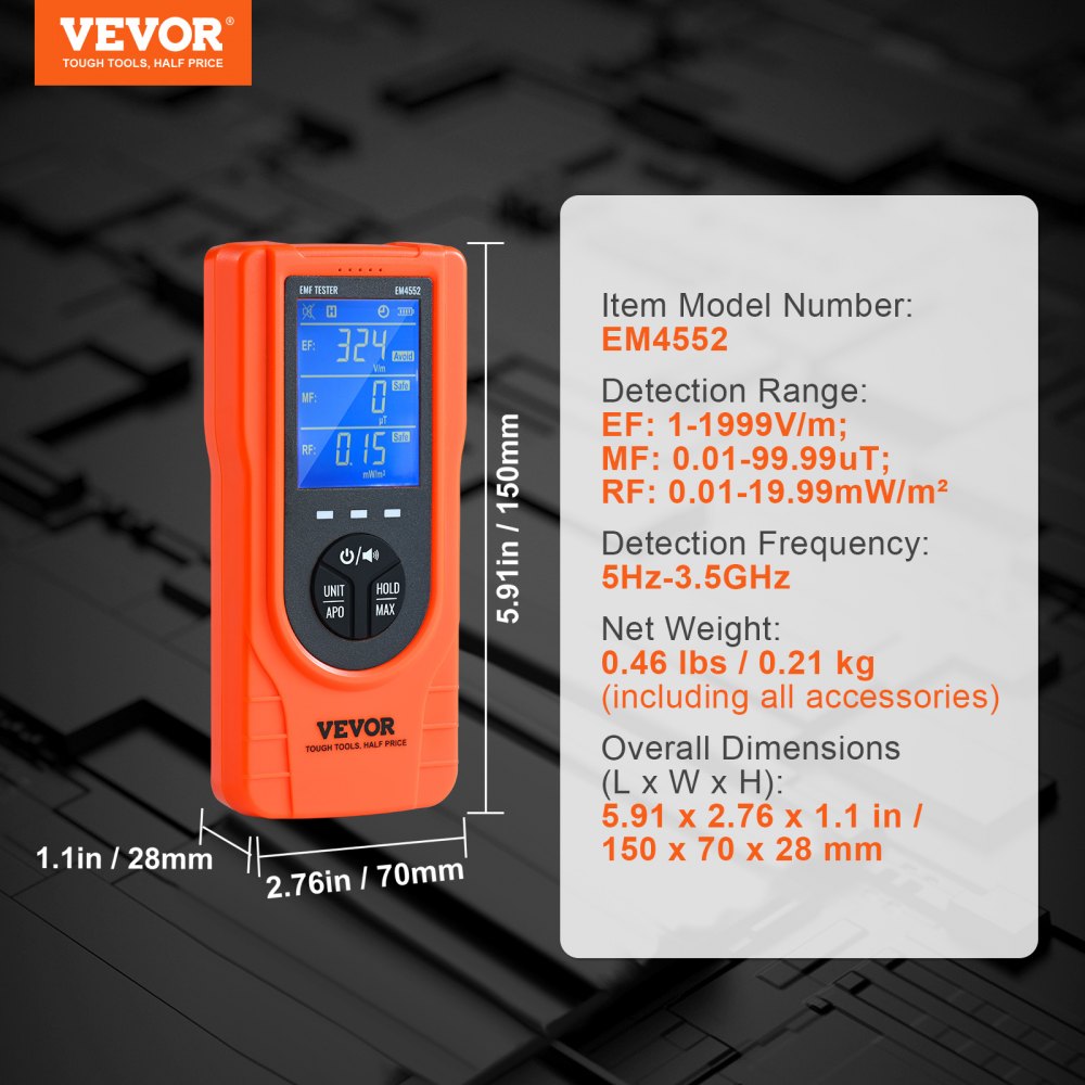 ODDTOOLS 3-in-1 EMF Meter, 5Hz - 3.5GHz, Handheld Rechargeable Electromagnetic Field Radiation Detector, Digital LCD EMF Tester for EF MF RF Home Inspections Outdoor Ghost Hunting Paranormal Equipment