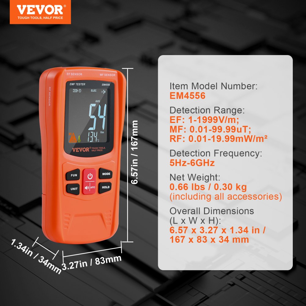 ODDTOOLS 3-in-1 EMF Meter, 5Hz-6GHz, Handheld Rechargeable Electromagnetic Field Radiation Detector, Digital LCD EMF Tester for EF MF RF Home Inspections Outdoor Ghost Hunting 5G Cell Tower Temperature