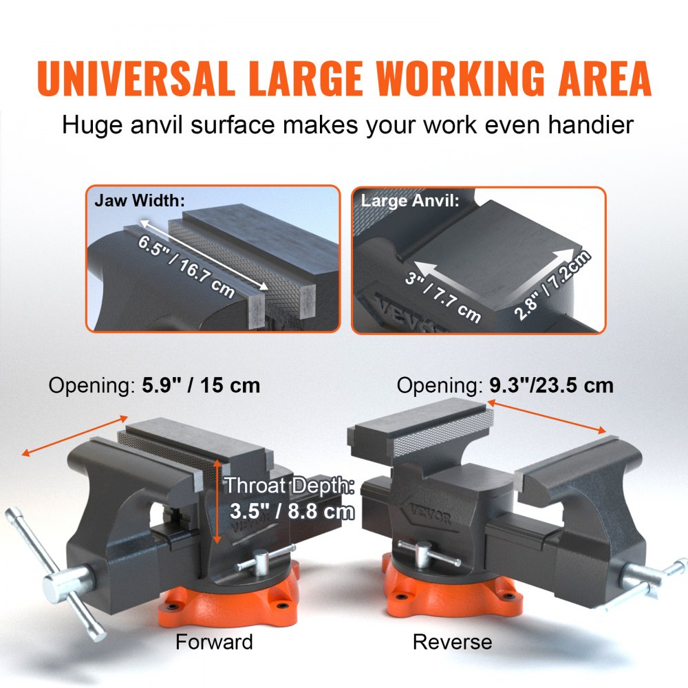 ODDTOOLS 6.5" Bench Vise w/ 360°Swivel Locking Base & Two-way Jaw Ductile Iron