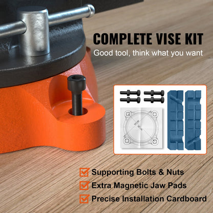 ODDTOOLS 6.5" Bench Vise w/ 360°Swivel Locking Base & Two-way Jaw Ductile Iron