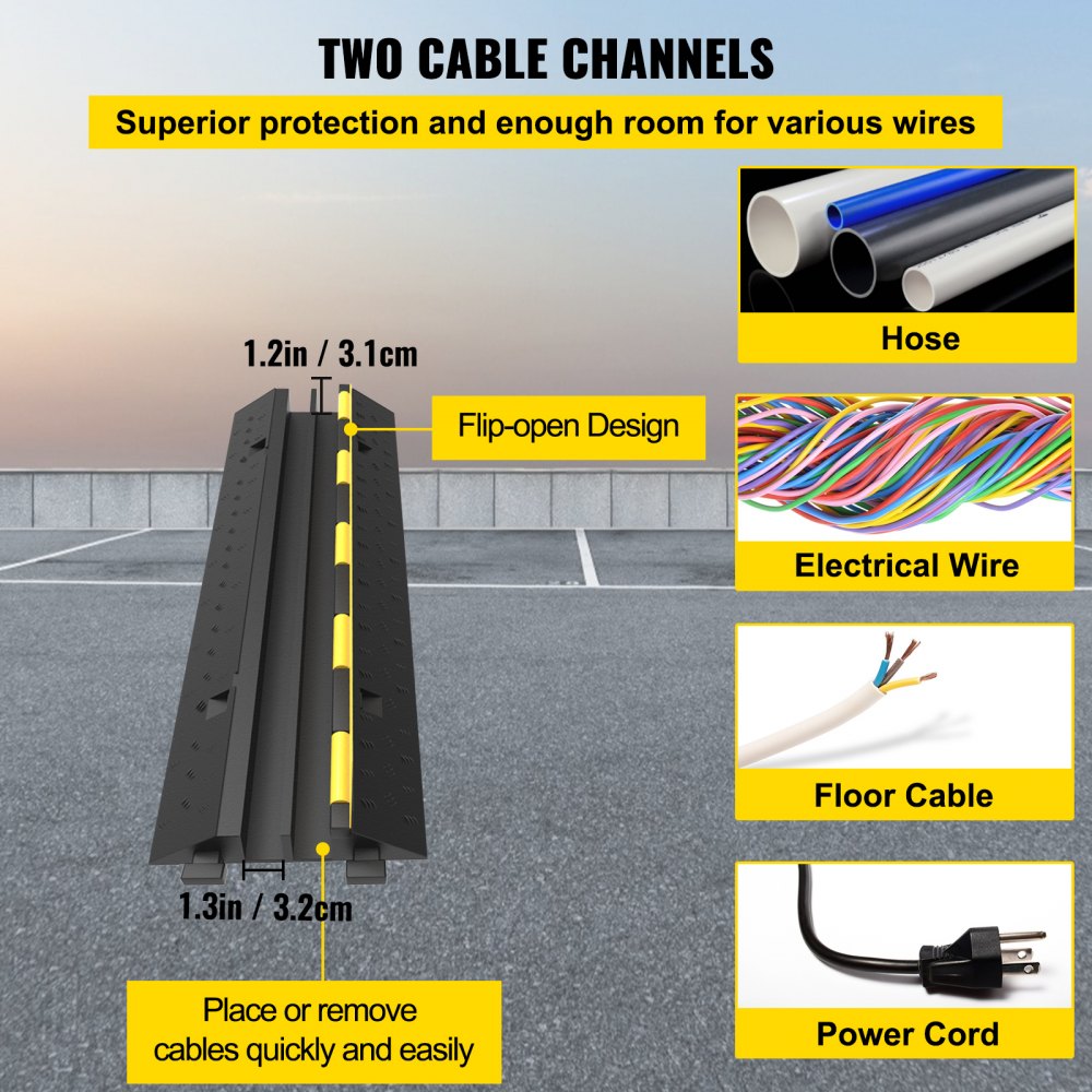 ODDTOOLS Cable Protector Ramp, 5 Packs 2 Channels Speed Bump Hump, Rubber Modular Speed Bump Rated 11000 LBS Load Capacity, Protective Wire Cord Ramp Driveway Rubber Traffic Speed Bumps Cable Protector