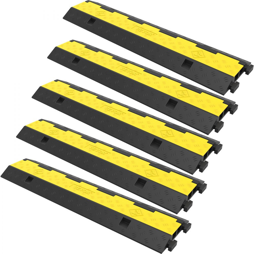 ODDTOOLS Cable Protector Ramp, 5 Packs 2 Channels Speed Bump Hump, Rubber Modular Speed Bump Rated 11000 LBS Load Capacity, Protective Wire Cord Ramp Driveway Rubber Traffic Speed Bumps Cable Protector